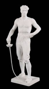 An Allach Style Figure Fechter / Fencer: An Allach Style Figure Fechter / Fencer of post 1945 production, The small porcelain factory situated at Allach was originally concern which was founded in 1935, two years after Hitler's accession to