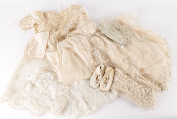 A late Victorian lace Christening gown; a later c