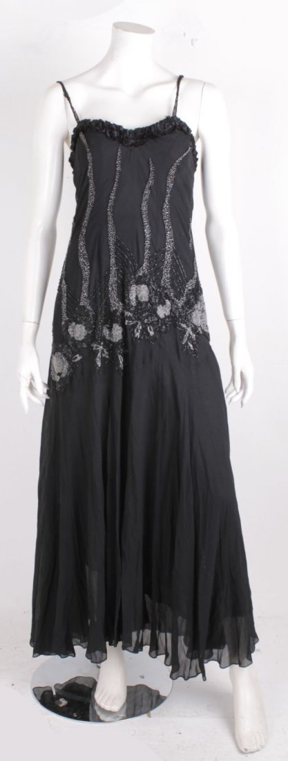 A 1920s-30s full-length black evening dress, with - 2