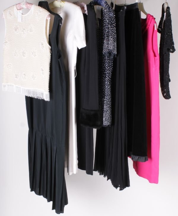 A 1950s black chiffon cocktail dress, with silver - 2
