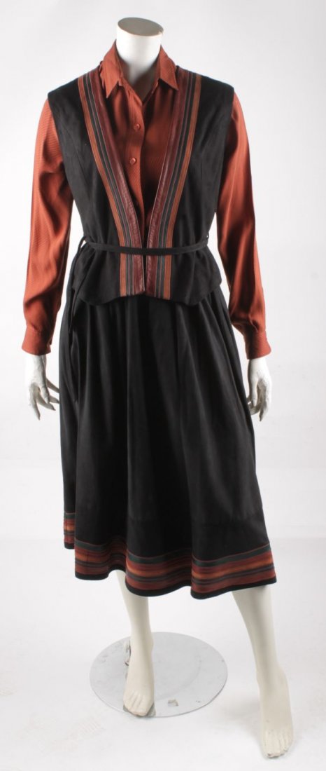 A 1970s Janet Ibbotson outfit, trimmed with suede