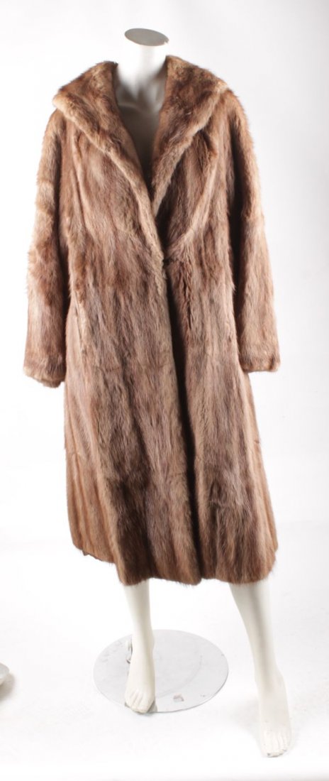 A 1950s full-length pale coloured mink coat; toge