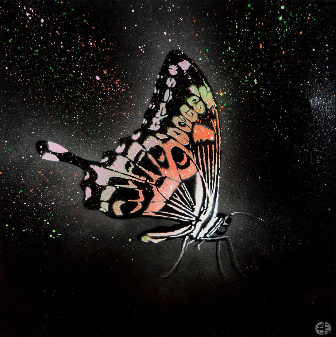 Nick Walker (British, b.1969) - Butterfly Orange and: spray paint on canvas, 2008, signed and numbered 2/12 in black ink verso, with artist stamp lower right, 60 x 60 cm. A condition report is not available for this lot. IMPORTANT: This lot is sold subje