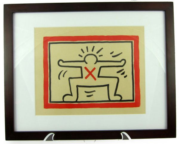 Keith HARING (Attr) Drawing: Keith HARING, Attributed to, (American, 1958-1990), acryllic and black ink drawing, untitled, signed and dated '88 on the reverse. Approximate dimensions: 8 inches x 10 inches. Note: according to the