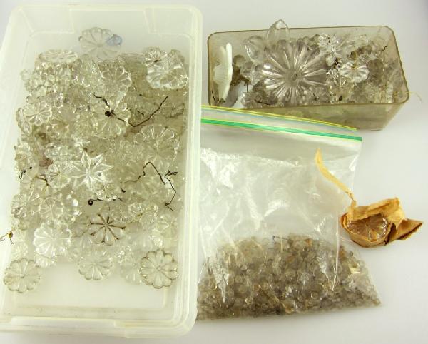 Antique Chandelier Crystals: Stars, beads, and rosettes. Probably French, circa late 19th century.