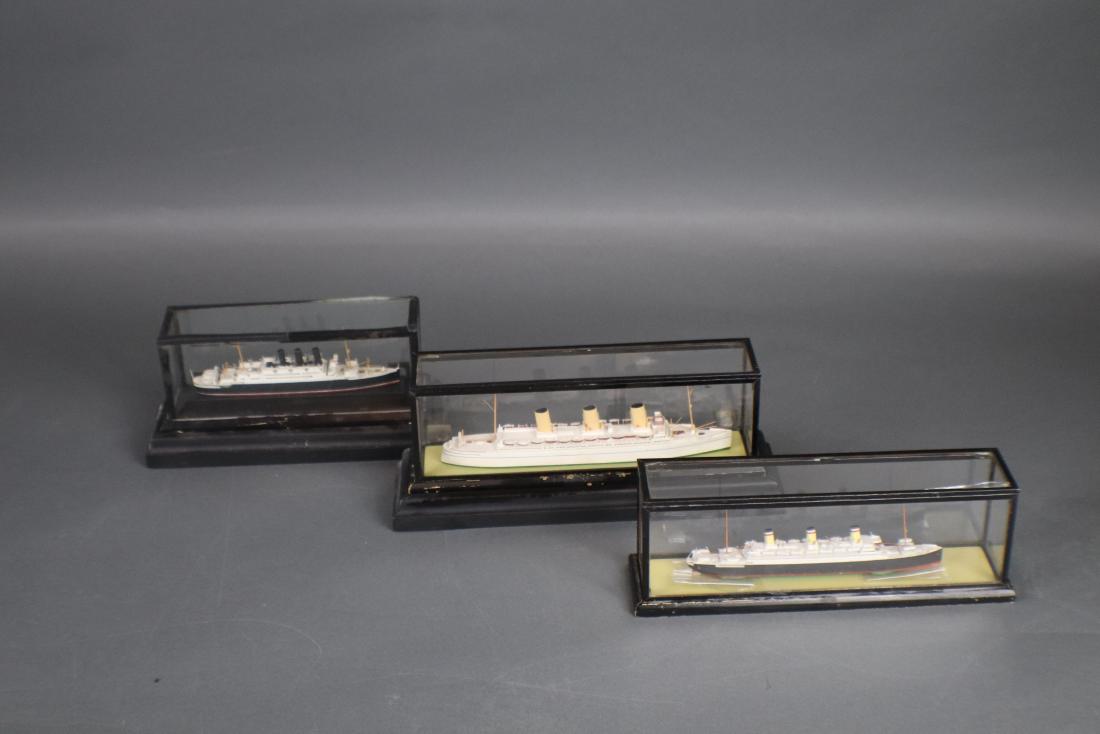 Basset Lowke Ship Model Lot: Basset Lowke waterline ship models of the Empress of Britain, Transylvania, and Reliance. Longest is 8â€