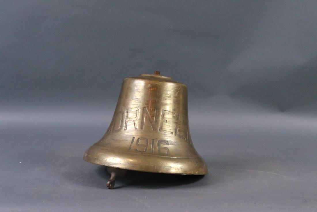 Ship bell fro freighter CORNELIA, 1916: Solid brass shipâ€™s bell from the freighter CORNELIA built by Bethlehem Steel Co., Sparrows Point, Maryland for the BALTIMORE INSULAR LINE INC. She sailed until 1950. ? crack? 12 x 10