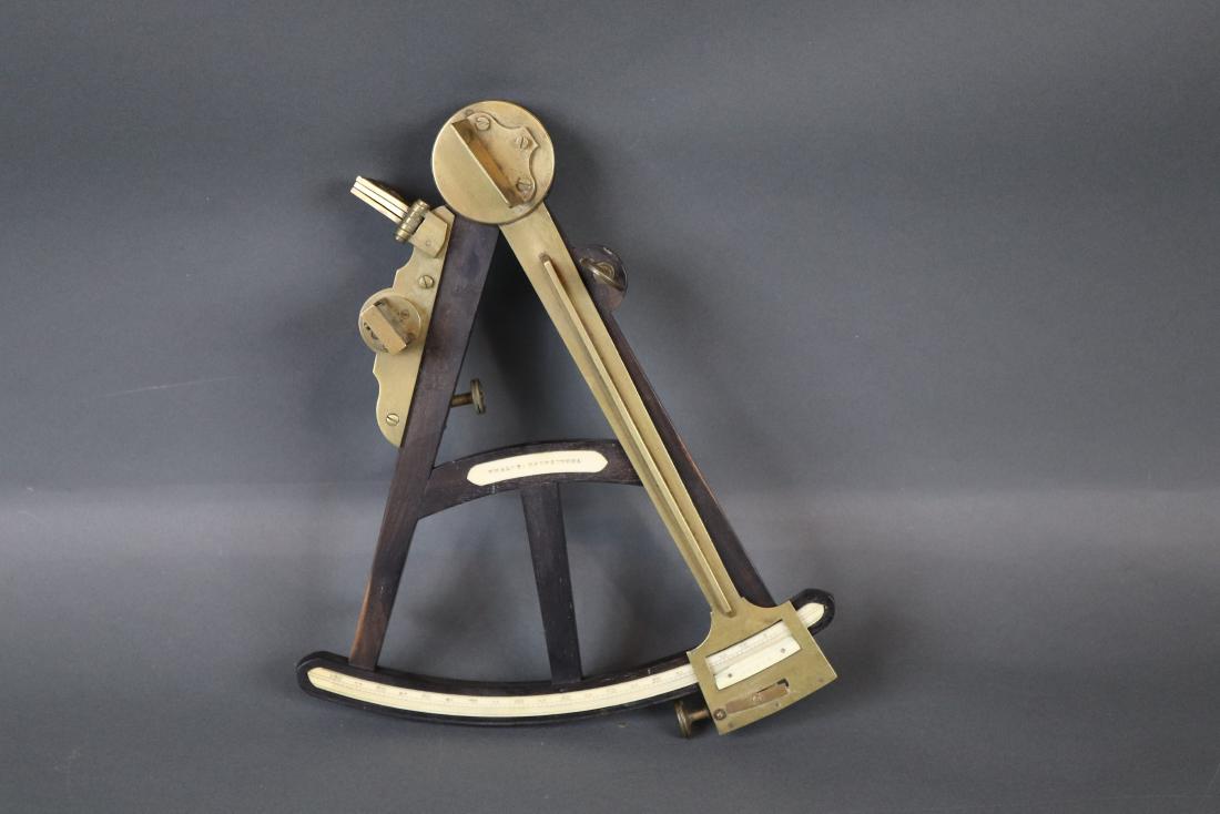 Ebony and Brass Navigators Octant: Nineteenth century marine octant with engraved makers badge signed Whaley Hartlepool with 100 degree vernier scale. Peep sight, filters, mirrors etc.. .Without box.
