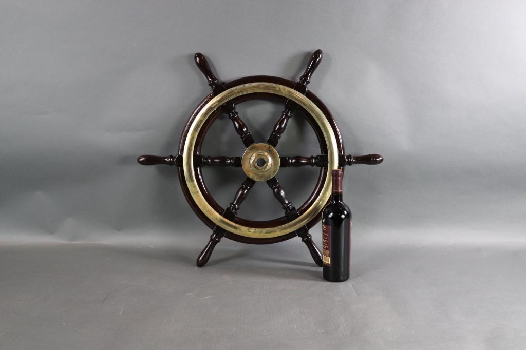 SHIPS WHEEL WITH BRASS TRIM (1 of 5)
