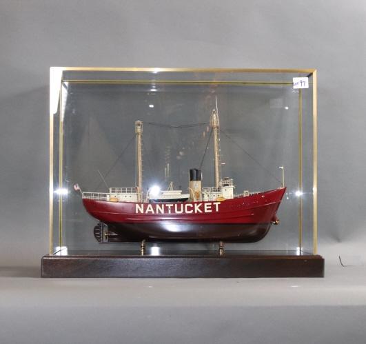 MODEL NANTUCKET LIGHTSHIP MOUNTED INTO BRASS CASE (1 of 9)