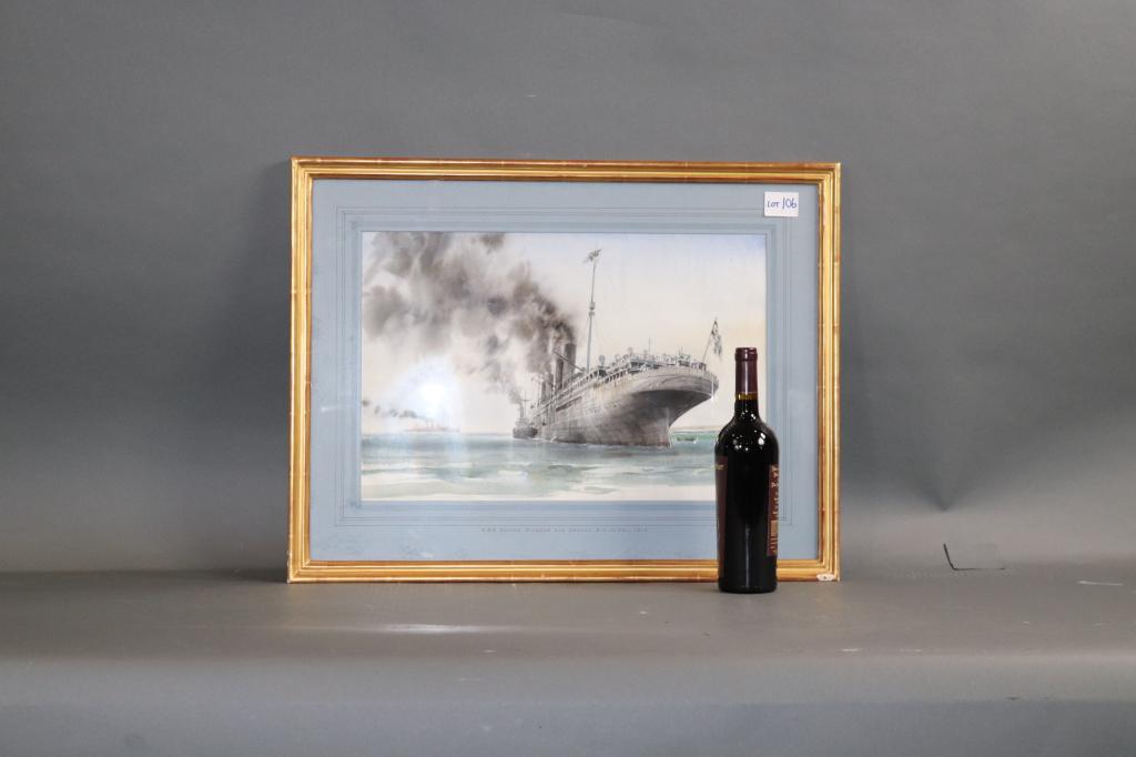 FRAMED IAN MARSHALL WATERCOLOR SMS KAISER WILHELM (1 of 6)