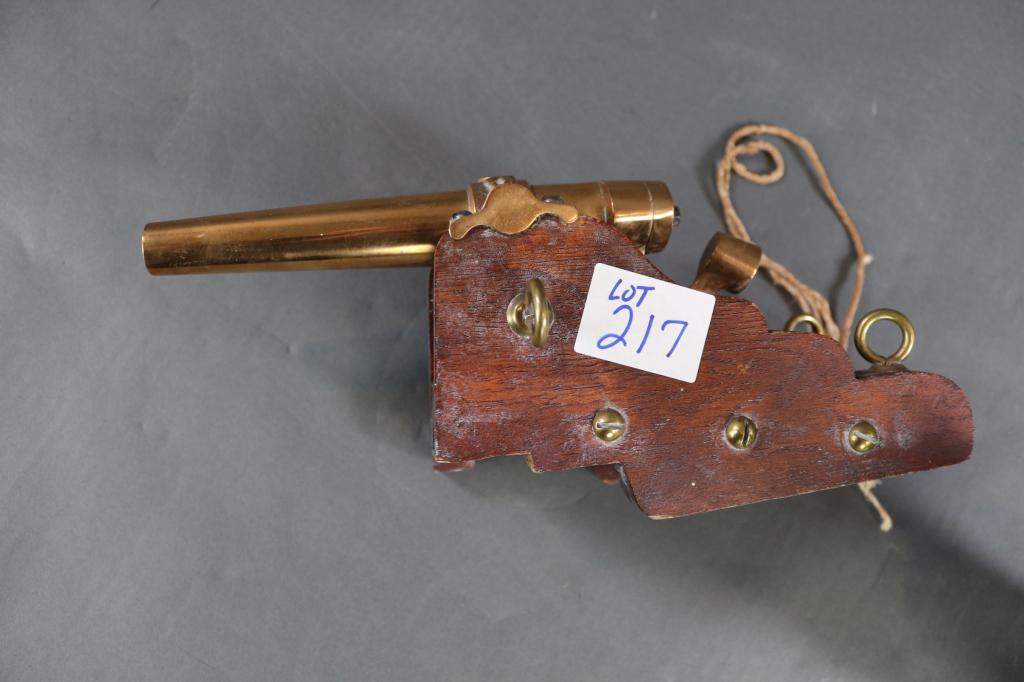 Solid brass signal cannon on carriage (1 of 9)