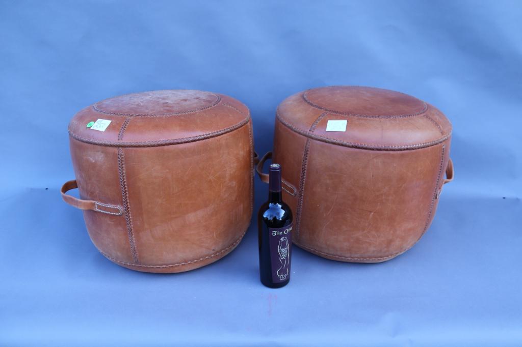 Pair of Handstitched Leather Ottomans (1 of 7)