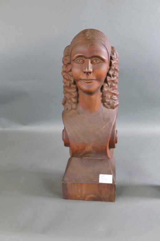 CARVED WOOD BUST OF A WOMAN (1 of 9)
