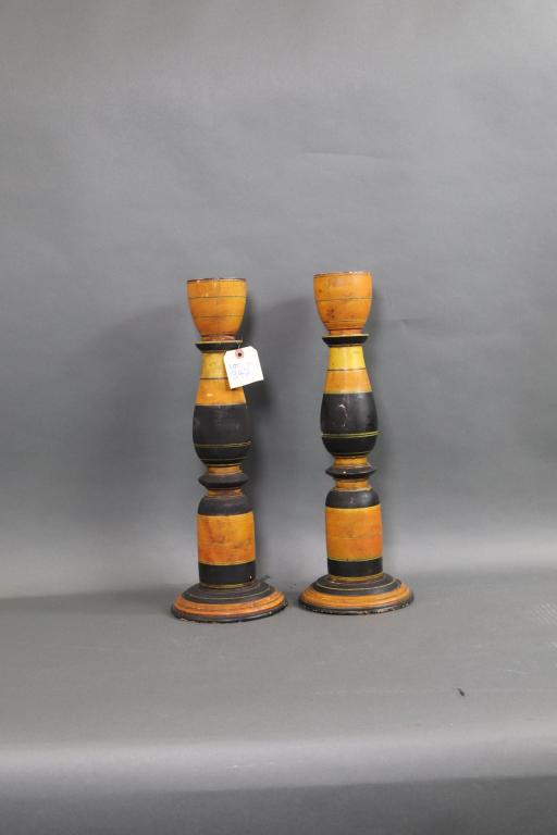 PAIR OF TURNED WOOD CANDLESTICKS (1 of 5)