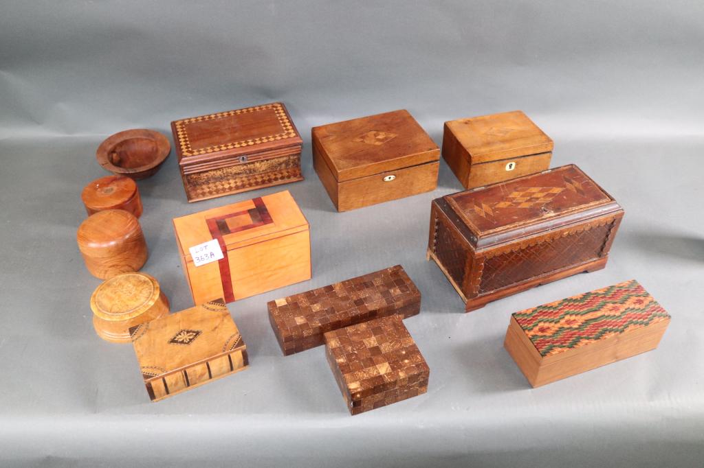 GROUP OF THIRTEEN WOODEN BOXES AND BOWL (1 of 6)