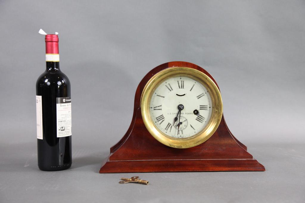 US SHIPPING BOARD CLOCK: SETH Thomas clock with face marked for the US SHIPPING BOARD. With key. Not running