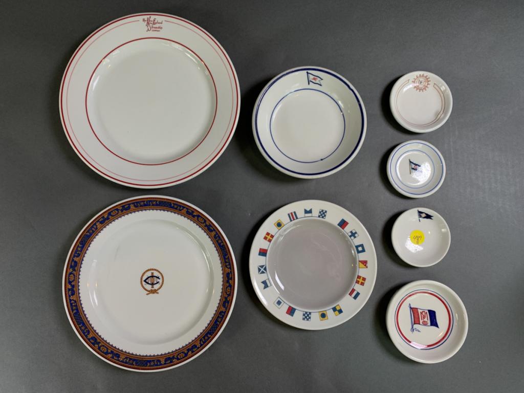 Lot of 8 Pieces of Steamship China: Butter pats, small bowl, plates etc. International Mercantile Marine, New England Steamship, Mobil, Picands Mather, American Export and others