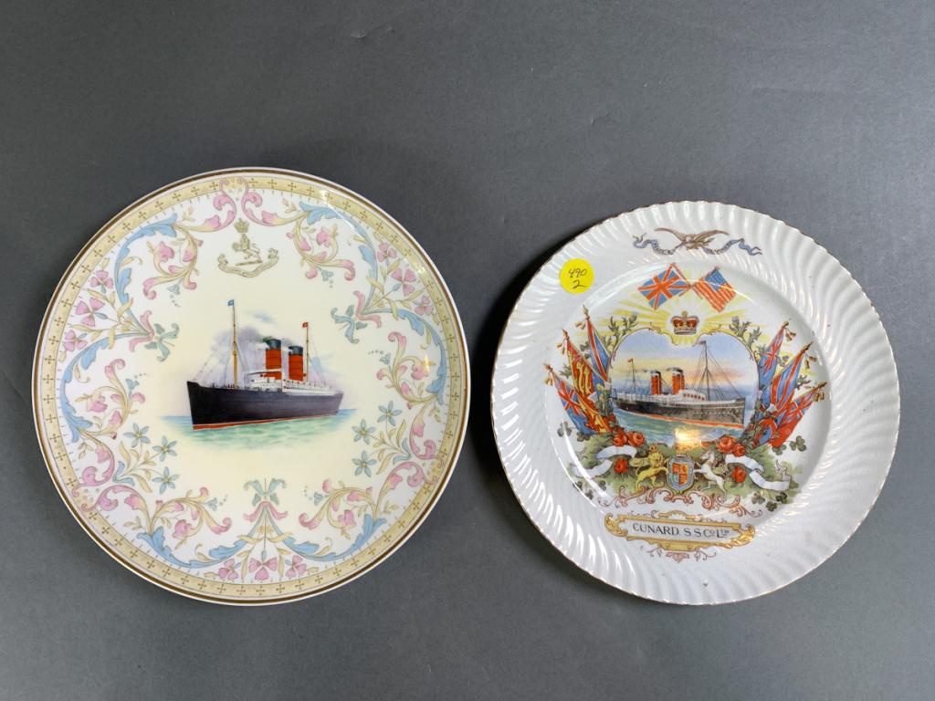 Lot of 2 Commemorative Cunard Line Plates: Minton and Staffordshire