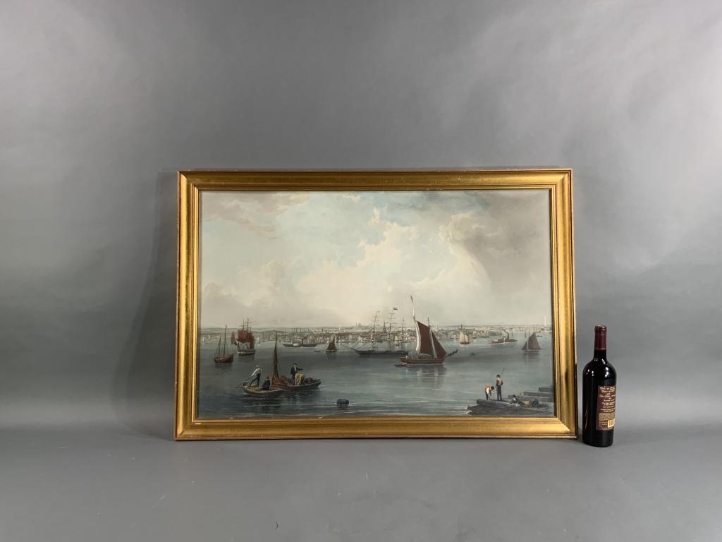 COLORED ENGRAVING OF BOSTON HARBOR (1 of 6)