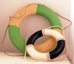 Two Liferings: Two liferings with rope handles.