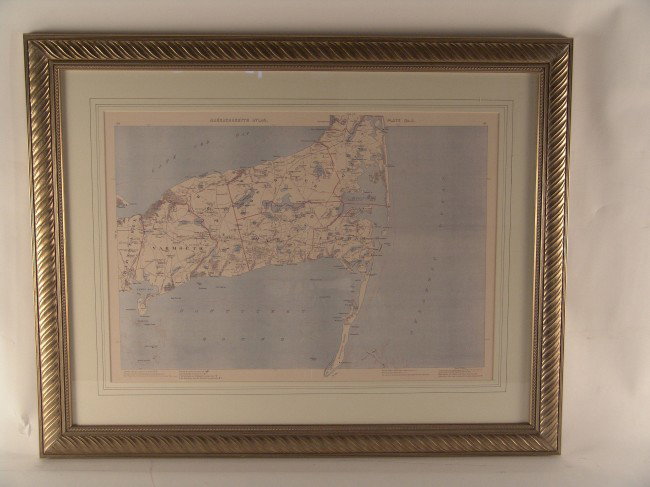 Walker's Atlas plate No. 9 of Cape Cod: Walkers chart of Cape Cod Bay, Nantucket Sound and the Atlantic Ocean originally printed in 1891. Land details of Barnstable County show Yarmouth, Dennis, Brewster, Chatham, Orleans and Monomoy with a