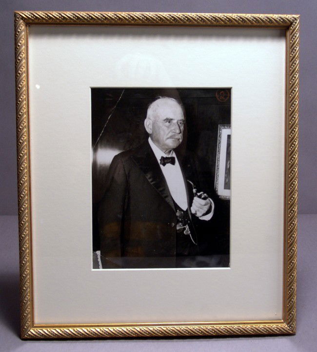 Photograph of JP Morgan, Jr.: Photo with label on verso which reads: "King of Finance sails for Europe and exclusive and unusually good camera study of JP Morgan, American Financial King, as he sailed for Europe from New York, abo