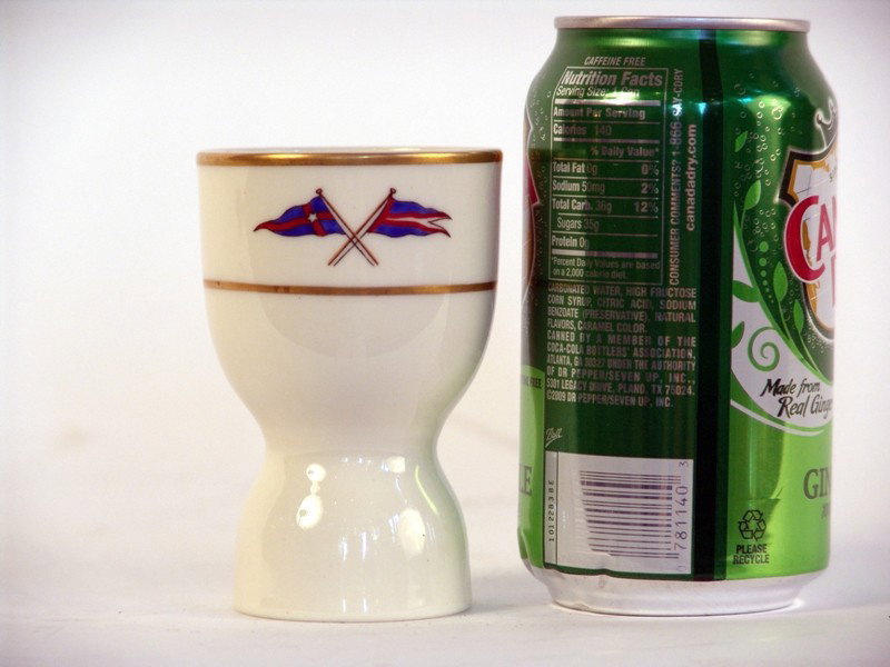 Lenox egg cup from steam yacht "Alondra": Lenox china egg cup from "Alondra" the private yacht of A. Atwater Kent (1873 - 1949) bearing the New York Yacht Club burgee and owner's private signal flag. Atwater Kent was an inventor who patented 