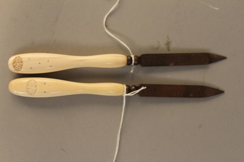 Two ivory handled files by Tiffany & Co, from the: Two ivory handled files by Tiffany & Co., Union Square New York from the steam yacht Aztec of 1902. Owned by Albert Cameron Burrage (1859 - 1931) Boston attorney and copper baron. The Gardner & Cox de