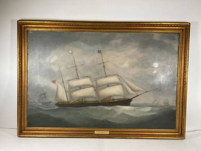 The Clipper Ship Mary Moore by Samuel Walters: Marine painting of the clipper ship Mary Moore attributed to Samuel Walters of the Liverpool school of marine art. The vessel is sailing under reduced rig flying. The British flag and owner's pennant.