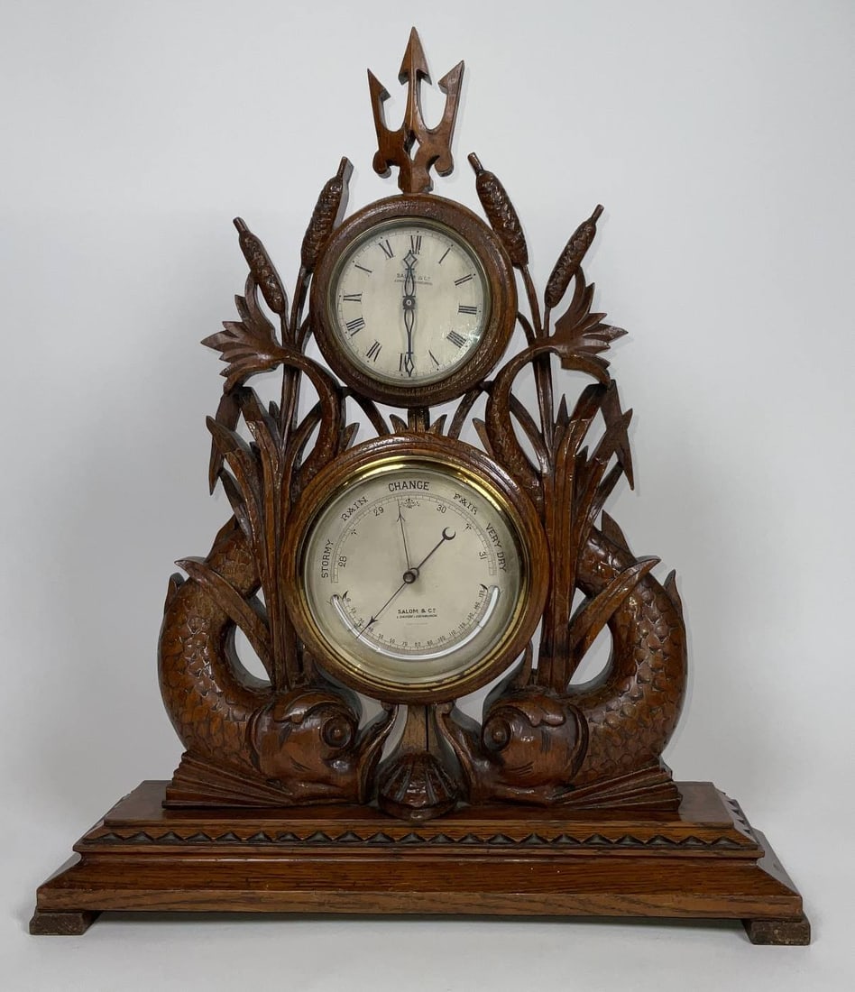 Carved Dolphyn Marine Barometer by Salom of London