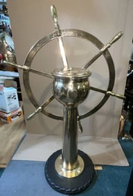 Solid Brass Ships Wheel on a Stand
