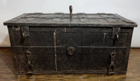 17th Century Spanish Armada Iron Strong Box with L