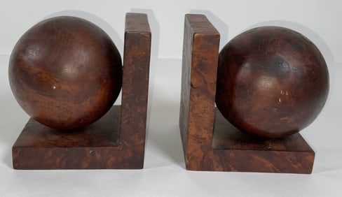Pair of Wood Carved Cannonball Bookends