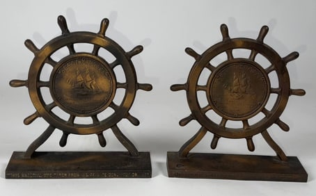USS Constitution Ships Wheel Bookends