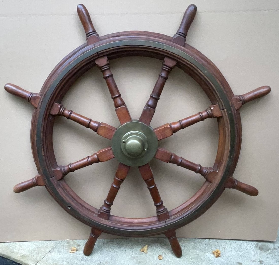 Ships Wheel with Brass Inlay and Hub (1 of 7)