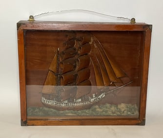 Antique Shadowbox Ship Model