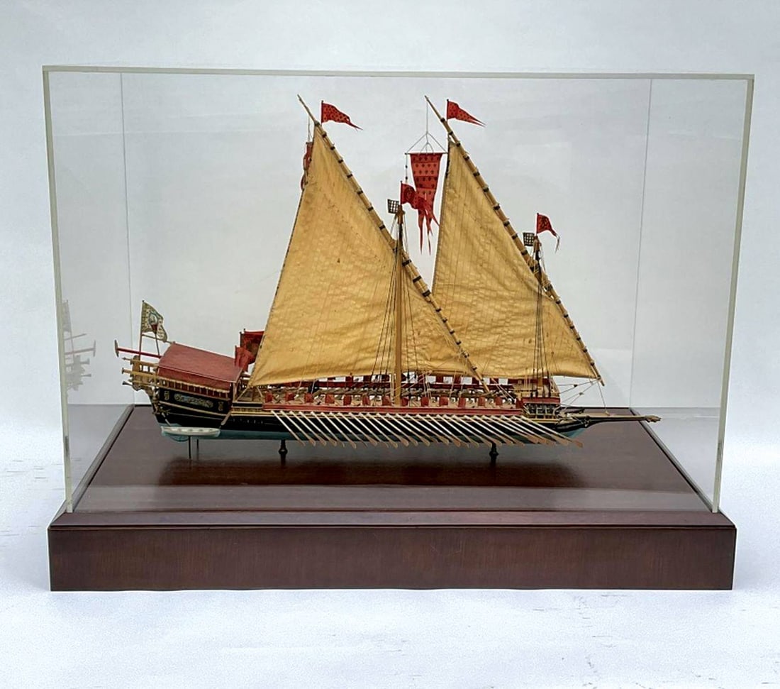 Ship Model In Case "La Réale": Model of the Louix XIV flagship La Réale. Finely executed model of this famous ship of the French Navy. This is a deaccession from the Bank of Americas Corporate Collection. Highly detailed with
