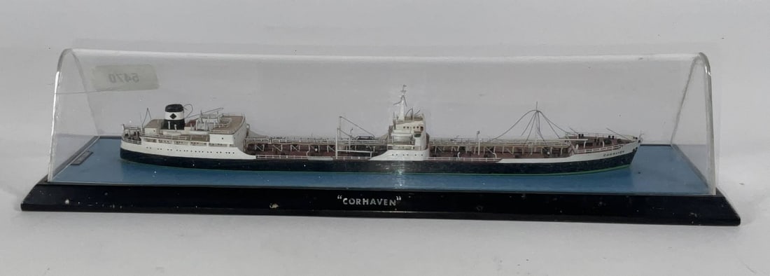 Basset Lowke Ship Model of Corhaven: Corhaven was built by the Blyth Dry Docks & Shipbuilding Company Ltd. for Cory Tankers Ltd. based in Bermuda. Launched in 1958, she served under numerous names until decommissioned in 1984 and scrappe