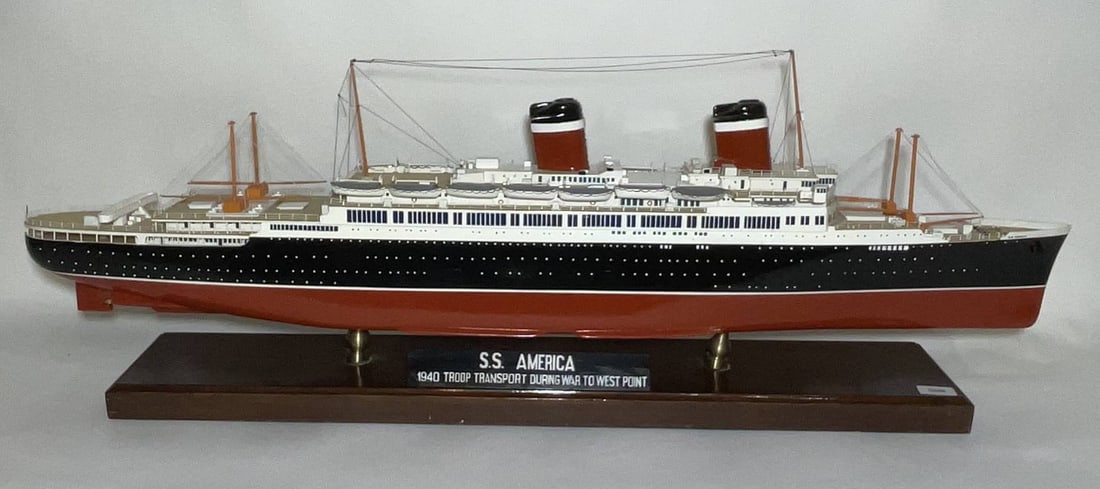Ocean Liner SS America Ship Model: The SS America is the predecessor to the SS United States designed by William Francis Gibbs. This full hull model is very heavy and constructed of resin and metal. Originally displayed at West Point,