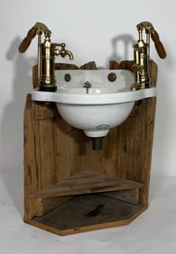 Porcelain Ship's Sink with Brass Fittings