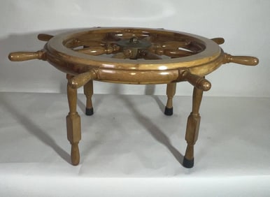 Ship's Wheel Coffee Table with Glass Top