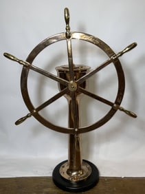 Solid Brass Ship's Wheel on Stand