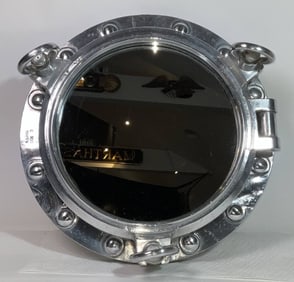 Porthole Mirror Mounted to a Teakwood Backboard