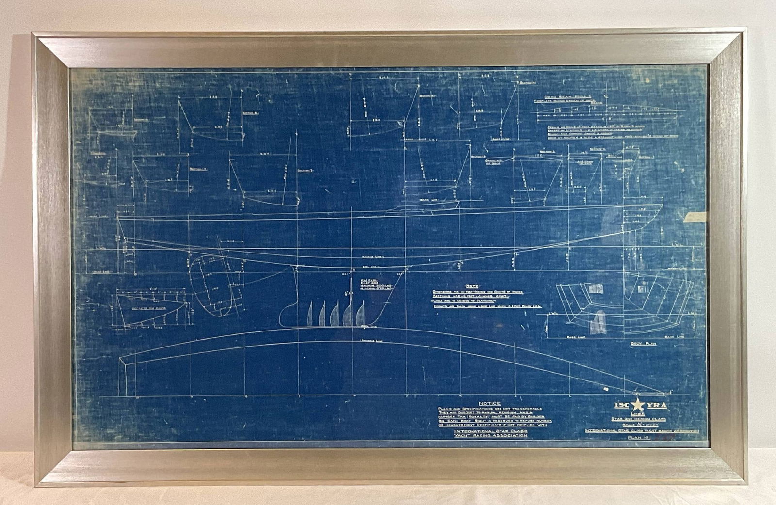 International Star Class Yacht Racing Association Blueprint: Plan Number One, for the International Yacht Racing Association Star One Design Class blueprint. Fabulous profile view along with keel details, hull lines, rudder, etc. Fabulous blueprint of this endu