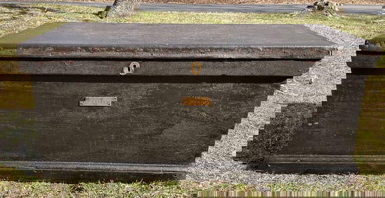 19th Century Sea Chest with Hand Painting and Great Beckets