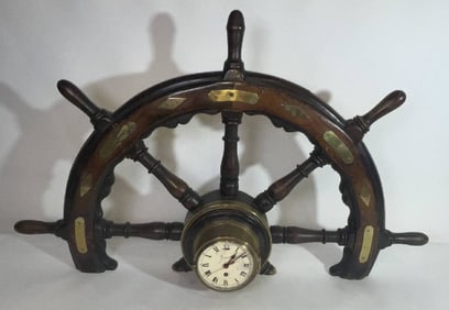 19th Century Ship's Wheel Fitted with a Clock