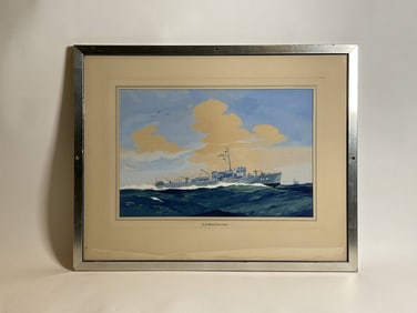 American Warship Painting of A Nautical Patrol Corvette by Worden Wood