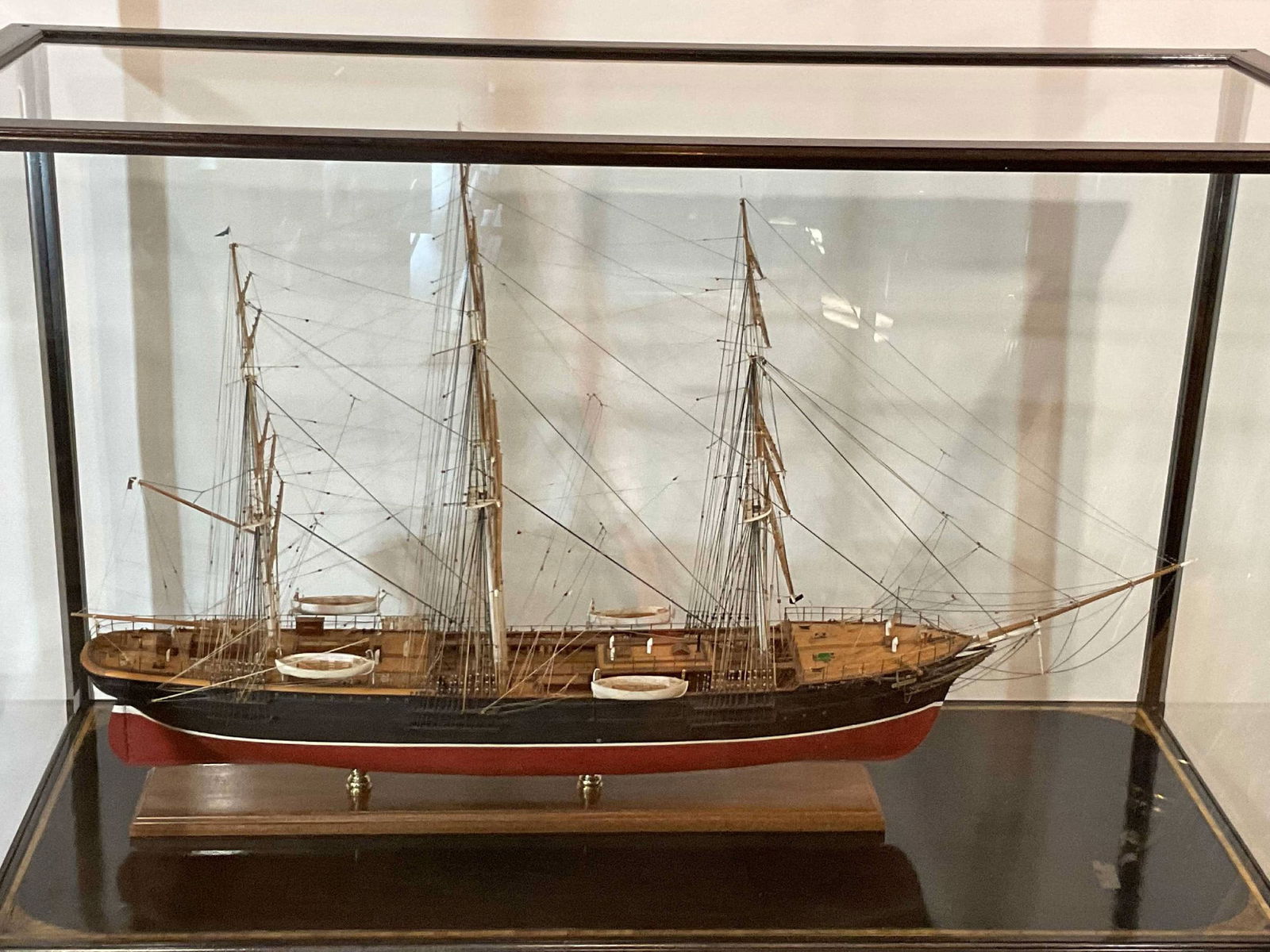 Clipper Ship Torrens Seven Feet: Outstanding ship model of the clipper ship Torrens by famous model maker Francis Crowell of Yarmouth Massachusetts. Plank on frame hull and deck. Incredible rigging with all appropriate standing and r