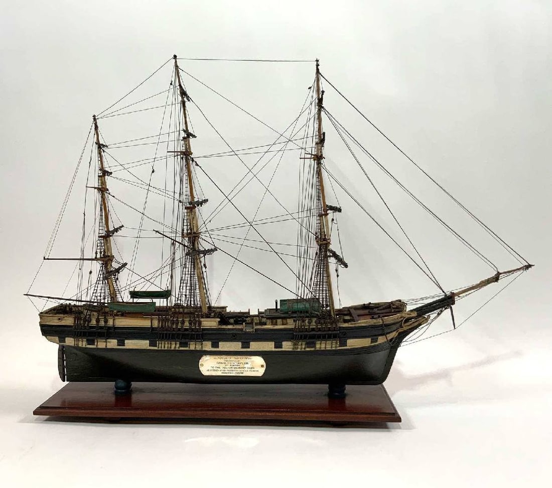Period Model of the Packet Anglo Saxon: Antique ship model with provenance. This model of the packet ship ?Anglo Saxon? was ?presented by Charles H Taylor of Boston to the Pelham Country Club as a token of his friendship with our member How